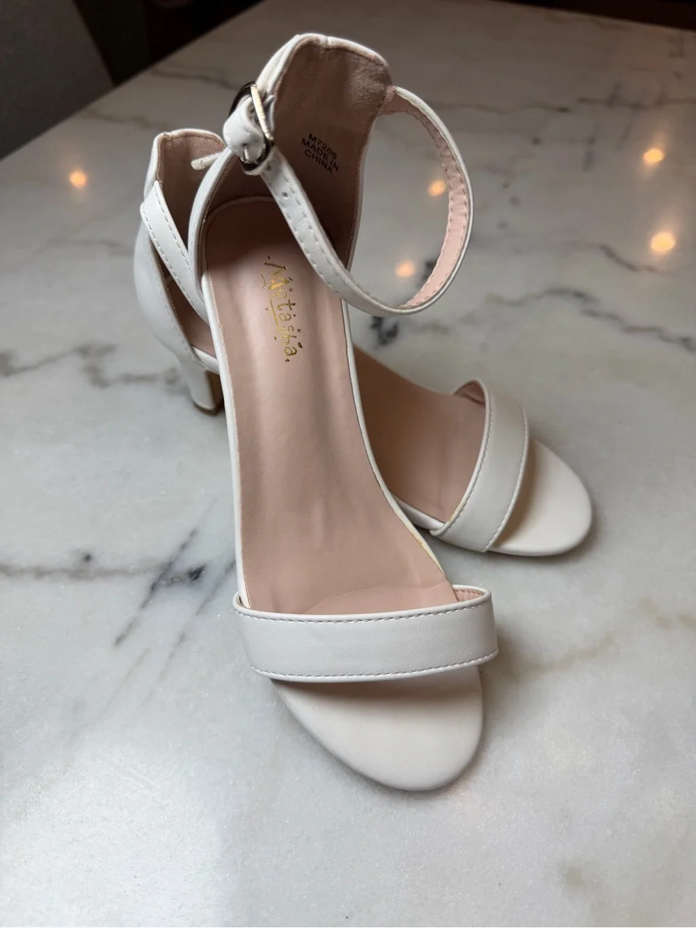 Motasha White Ankle-Strap Dress Heels